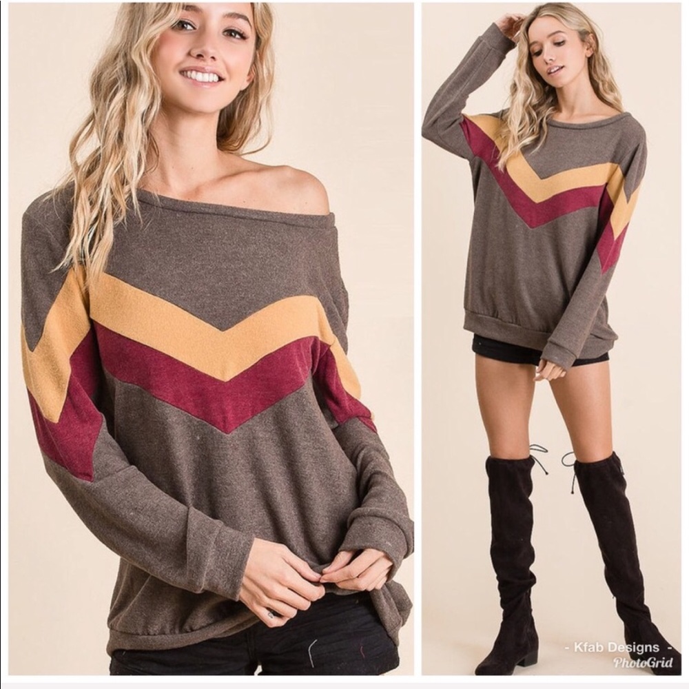 ❤️LAST! Soft Brushed Fabric Wide Neck Chevron Top! - Picture 5 of 8